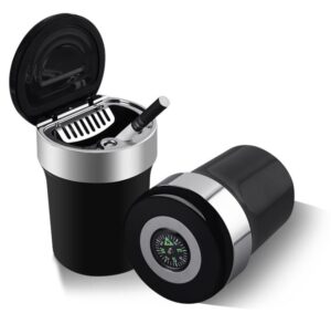 Car Ashtray With Compass - Black With Lid