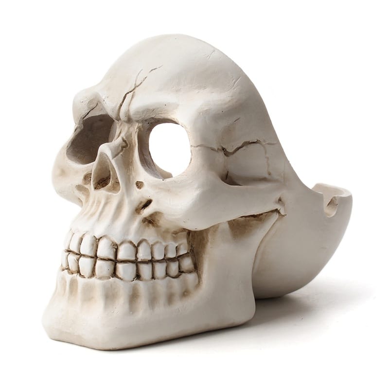 Cool Skull Ashtray in white photographed from the side