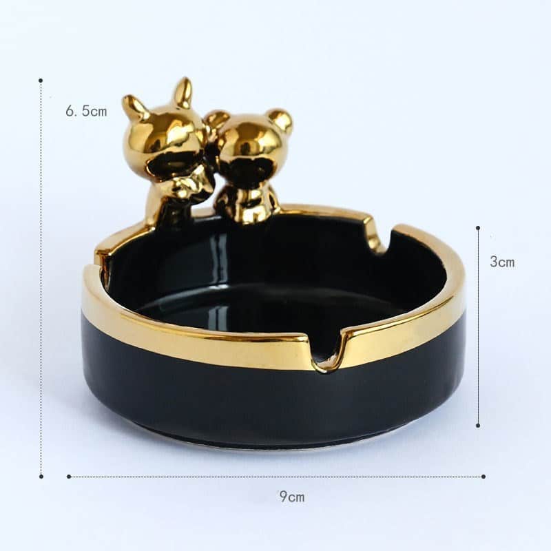 Dimensions Of Cute Ashtray With Gold Bears