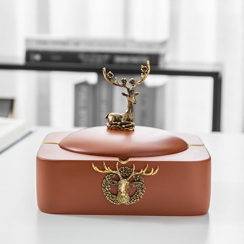 "Deer" - Ashtray With Lid And Ornaments