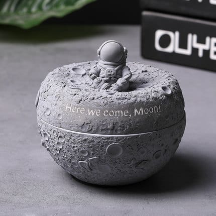 "Moon Shape" - Cement Ashtray With Lid - Great For Outdoors