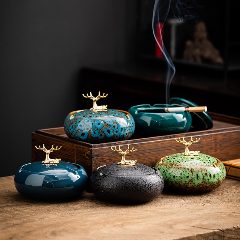 All Deer Knob Lid Ceramic Ashtrays