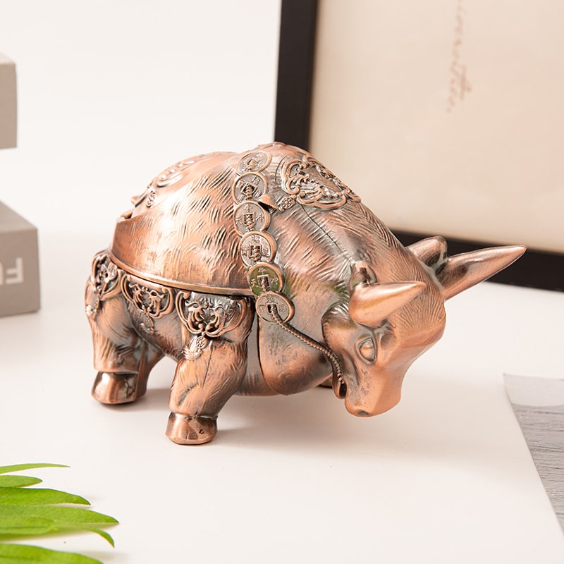 Animal Ashtray Metal Bull Copper Color