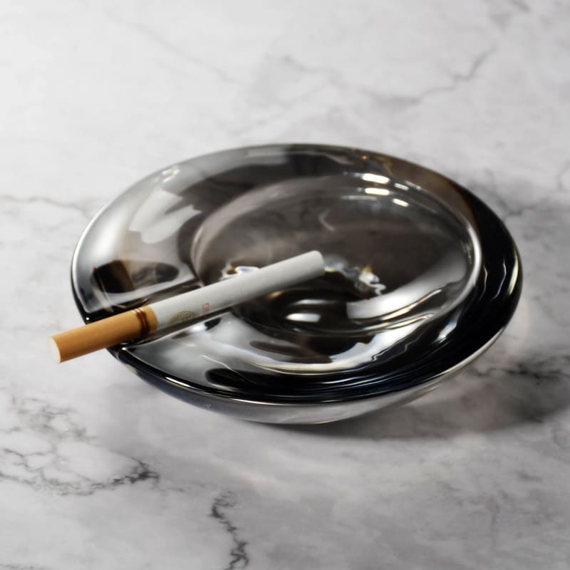 Ashtray Minimalist Metal Gray Glass