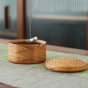 Bamboo Pattern Ashtray With Lid - Ceramic - Windproof