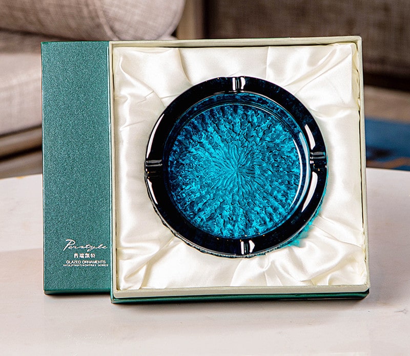 Beautiful Colorful Glass Ashtray Round blue color