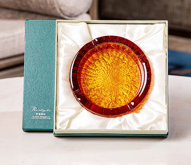 Beautiful Glass Ashtray Round amber color