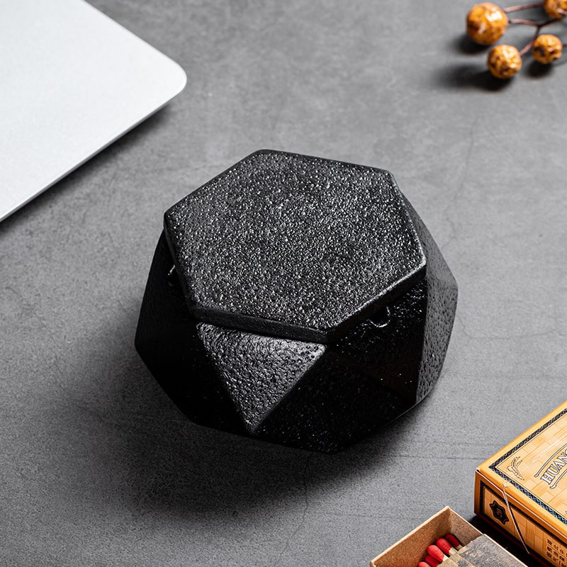 Black Cement Ashtray With Lid