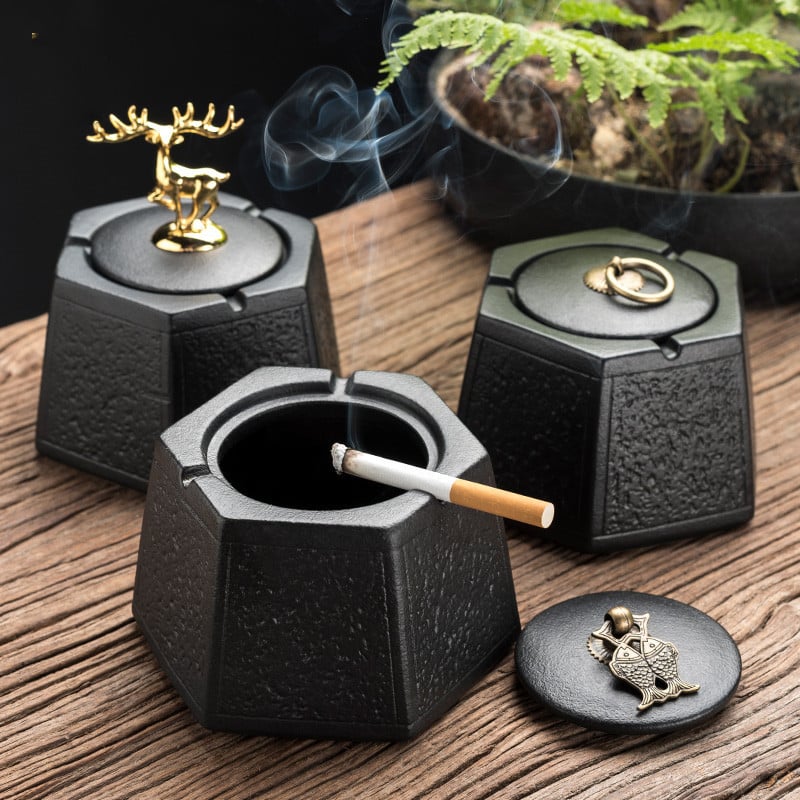 Black Outdoor Ceramic Ashtrays With Lid