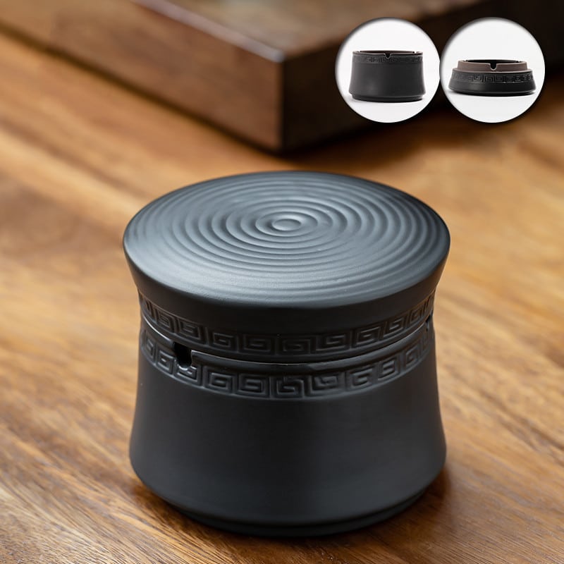 Black Smokeless Ceramic Ashtray With Lid