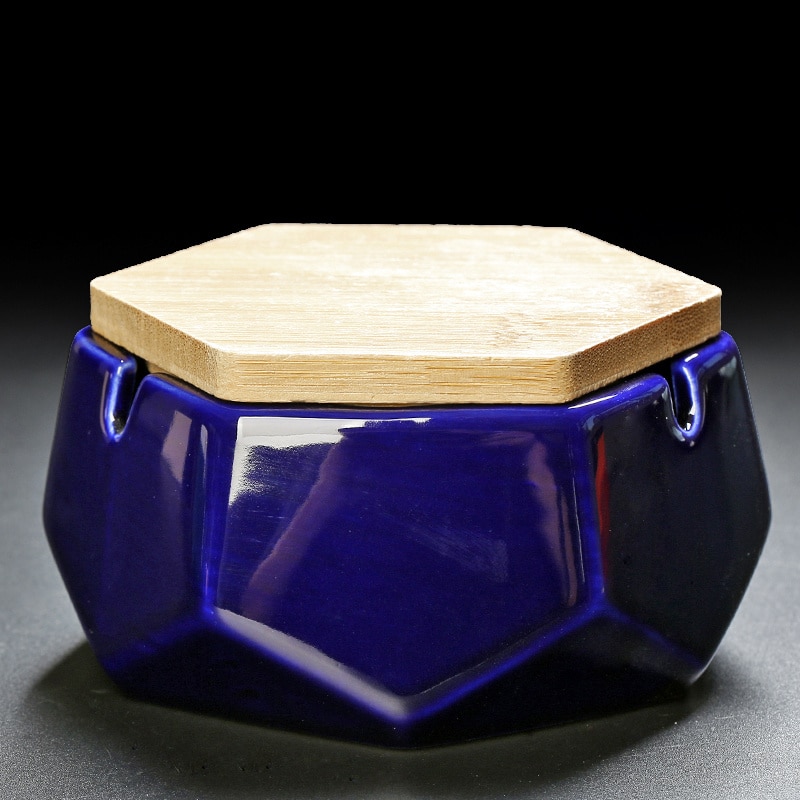 Blue Ceramic Ashtray With Lid