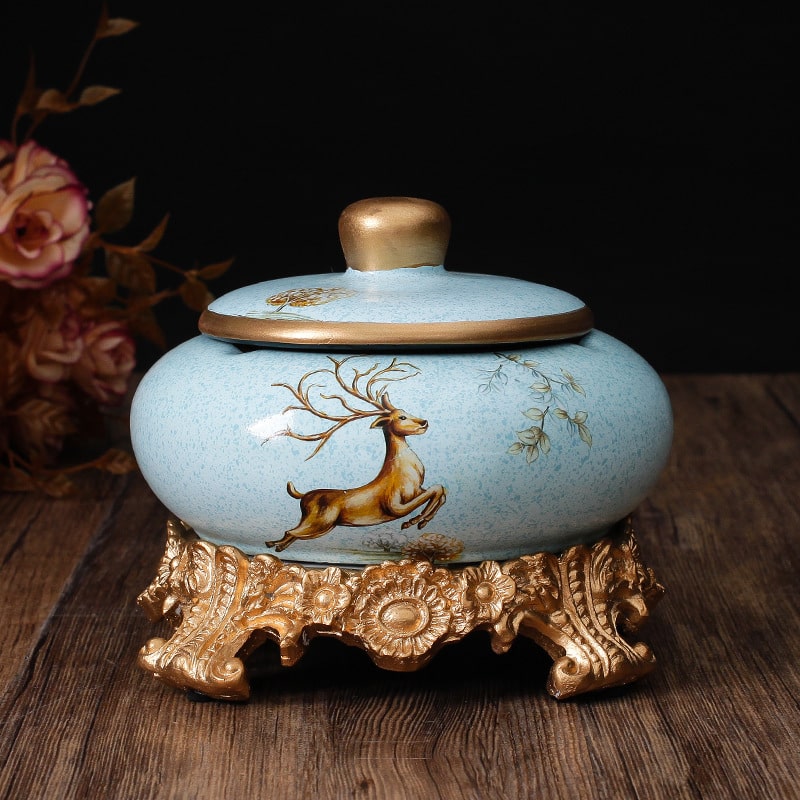 blue luxury Ceramic Ashtray with lid european style