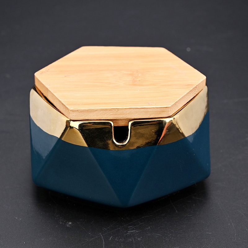 Blue Outdoor Ashtray With Lid Made From Ceramic
