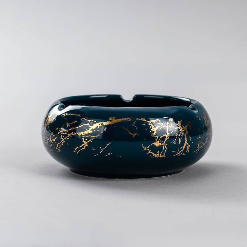 Blue Round Ceramic Ashtray With Paintings