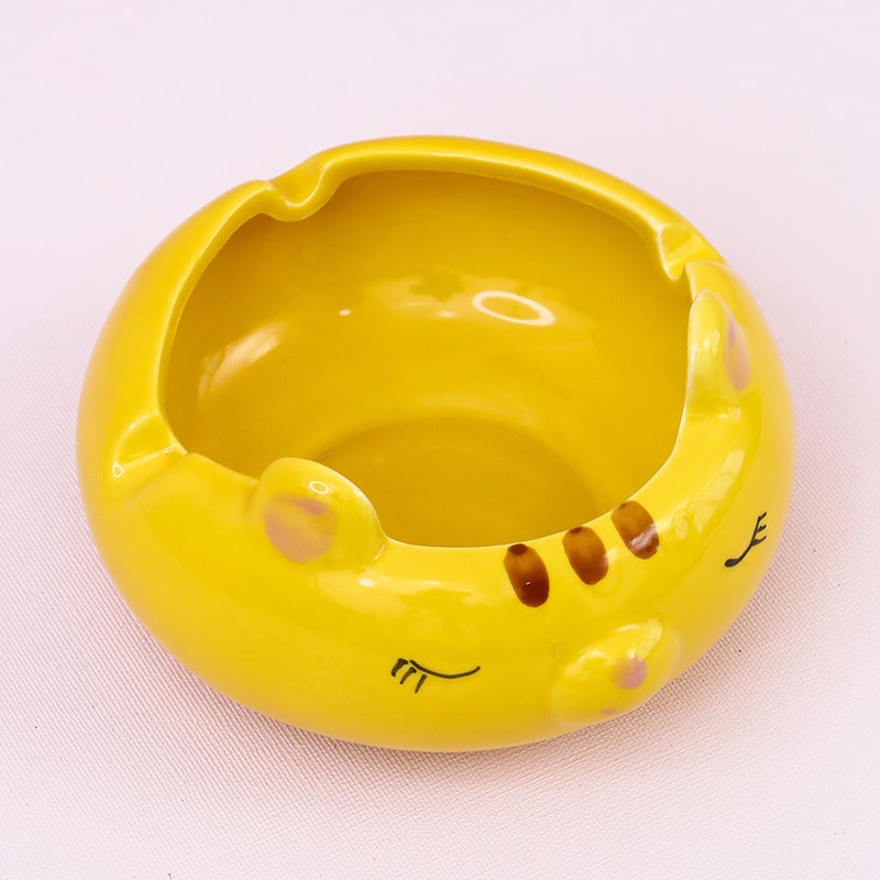cat ashtray yellow ceramic