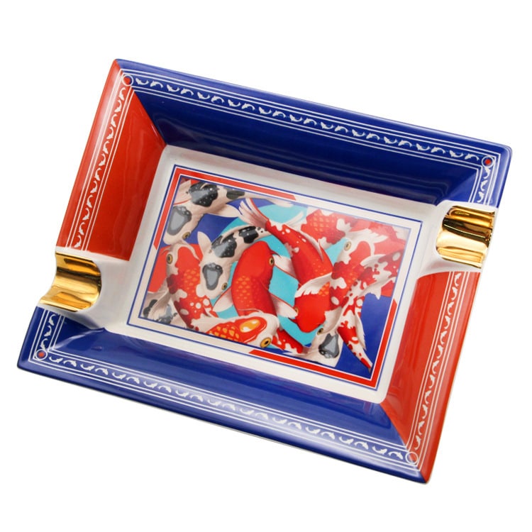 Ceramic Ashtray For Cigar With Red Blue And Golden Painting