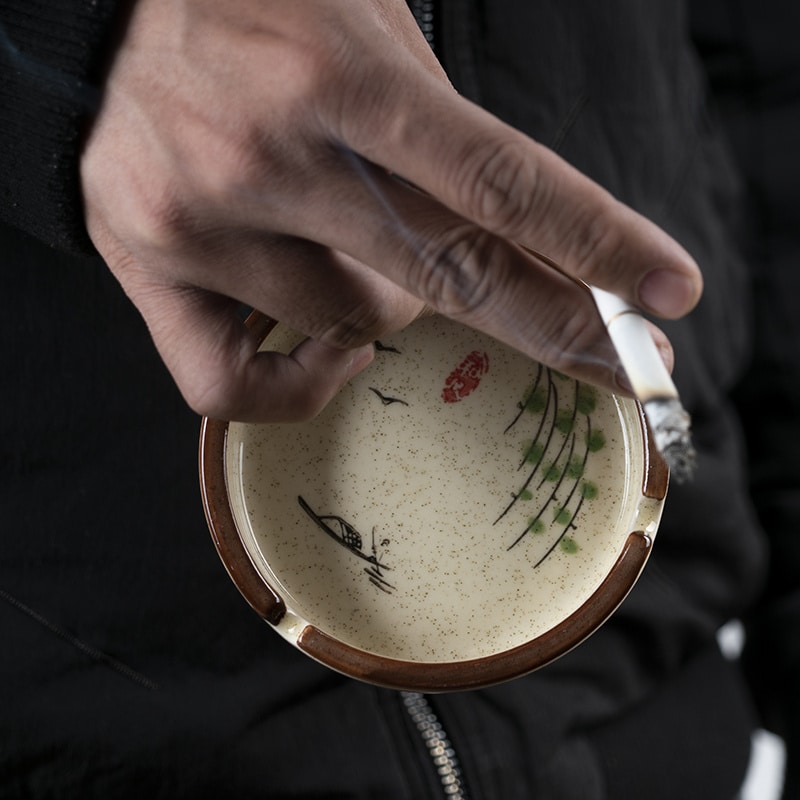 Ceramic Ashtray Japanese Style Handpainted From Top