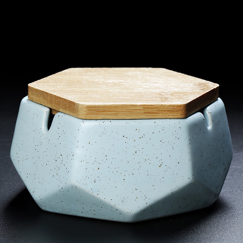 Ceramic Ashtray With Lid Light Blue Color