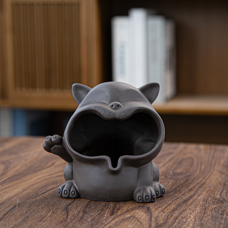 Ceramic Ashtray Yawning Cat