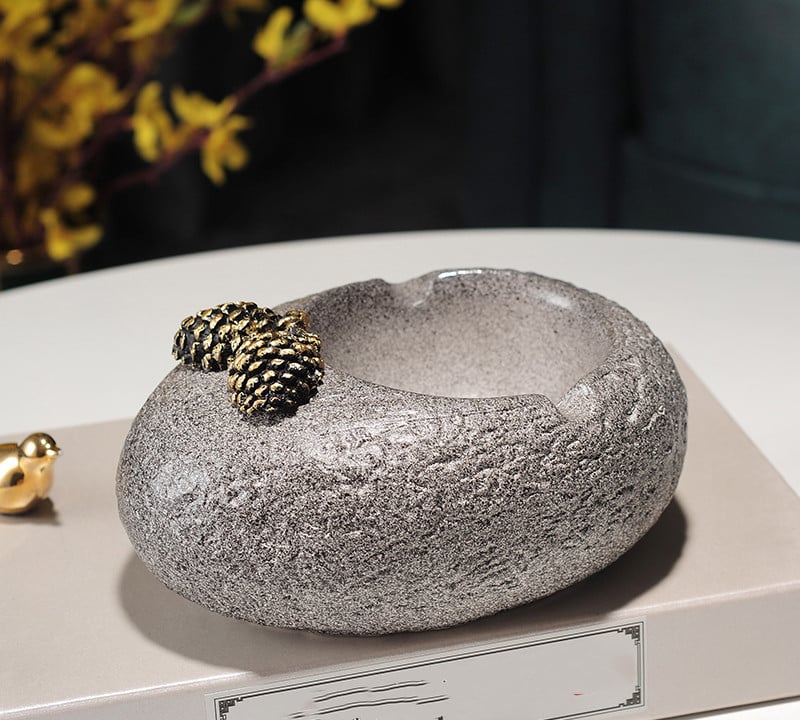 Ceramic Grey Ashtray With Fir Cones