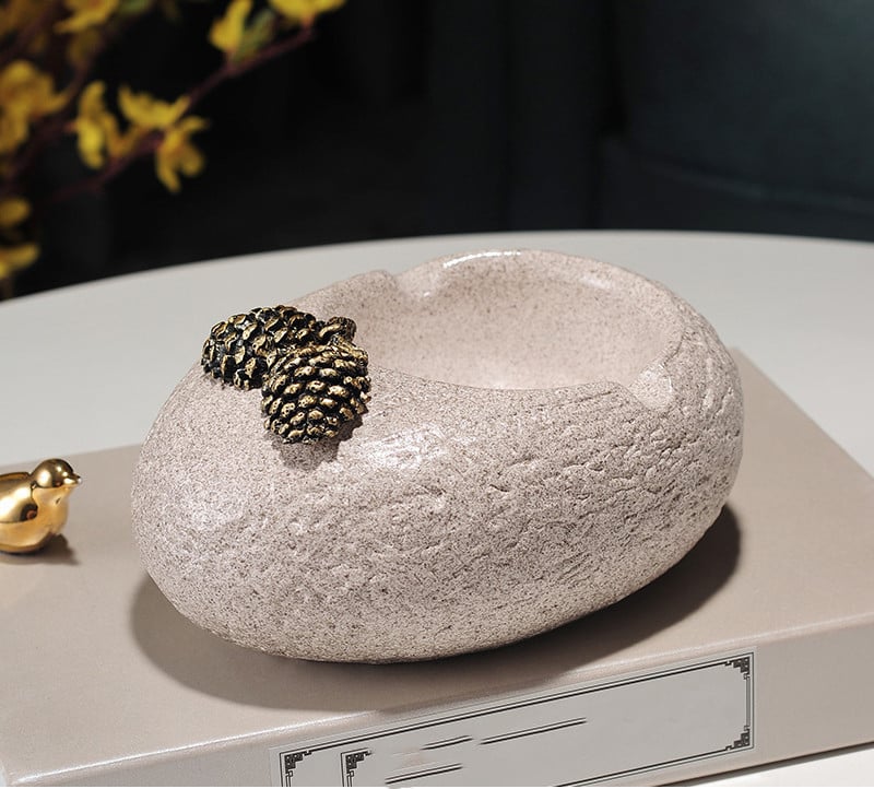 Ceramic Grey Ashtray With Fir Cones