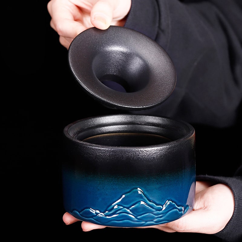 Ceramic Outdoor Ashtray With Lid And Paintings