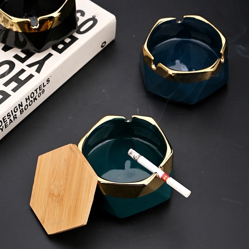 Ceramic Outdoor Ashtrays With Wood Cover
