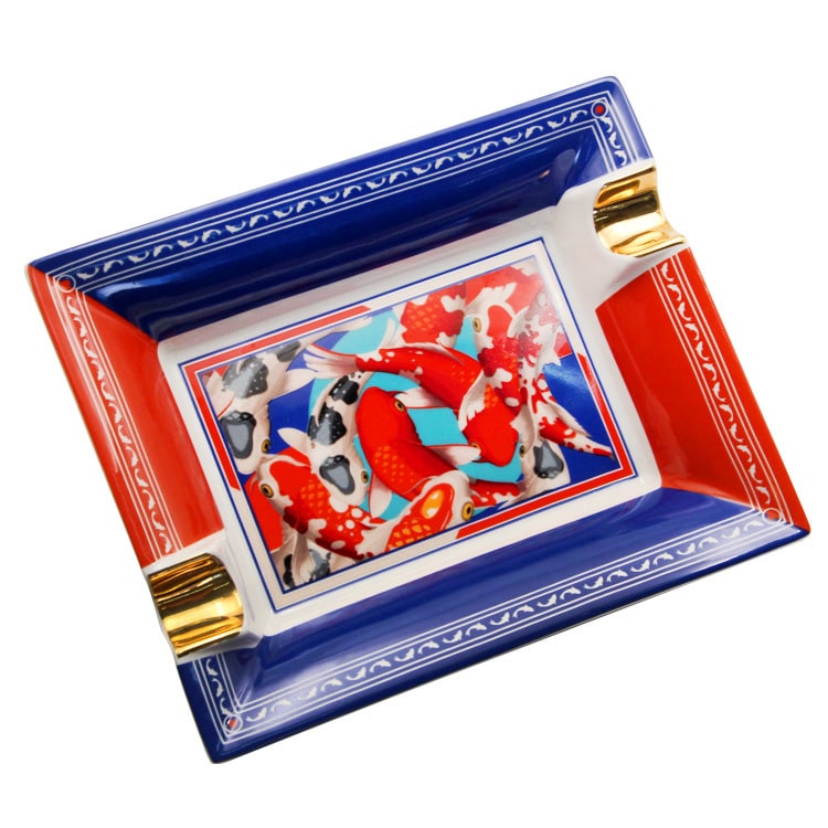 Cigar Ashtray With Beautiful Red Blue And Golden Paintings