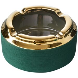 Classy Ceramic Ashtray Green With Golden Border