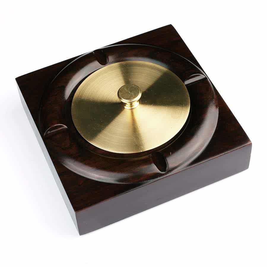 Classy Mahogany Ashtray With Copper Lid