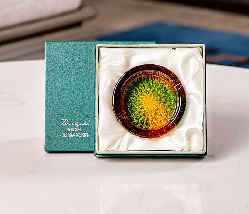 Colorful Glass Ashtray Round Boxed