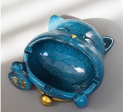 Cool Lucky Cat Ashtray Big Mouth Cat Blue Resin