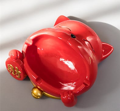 Cool Lucky Cat Ashtray Big Mouth Cat Red Resin