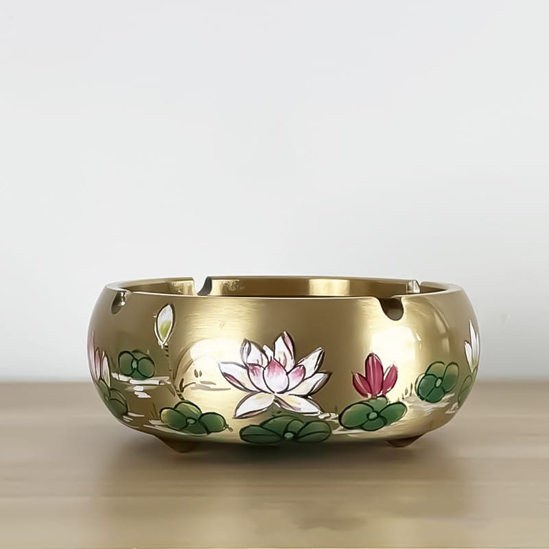 Copper Ashtray With Flower Painting