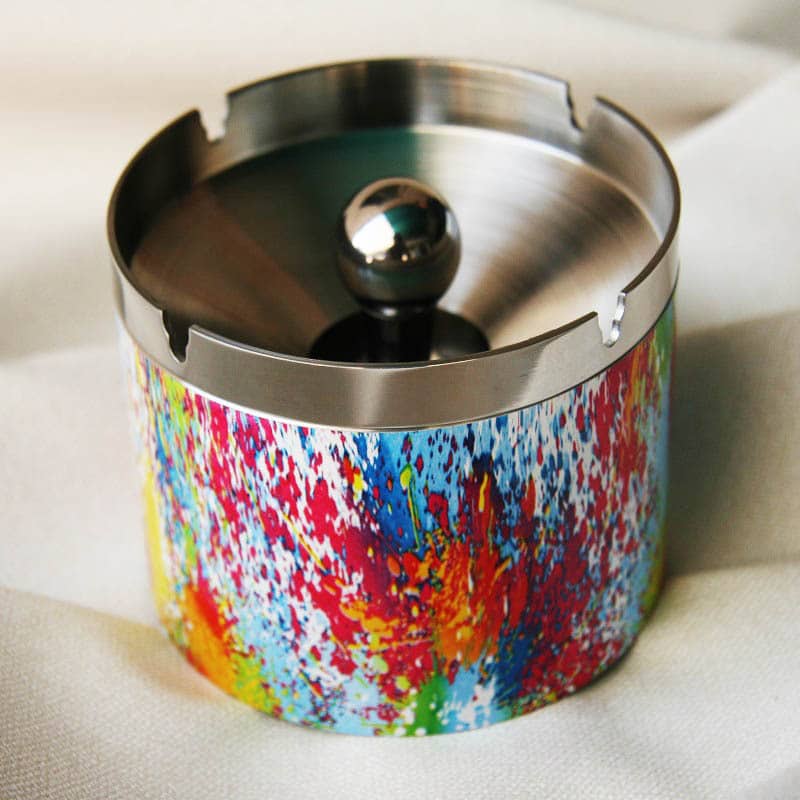Covered Metal Ashtray Colorful