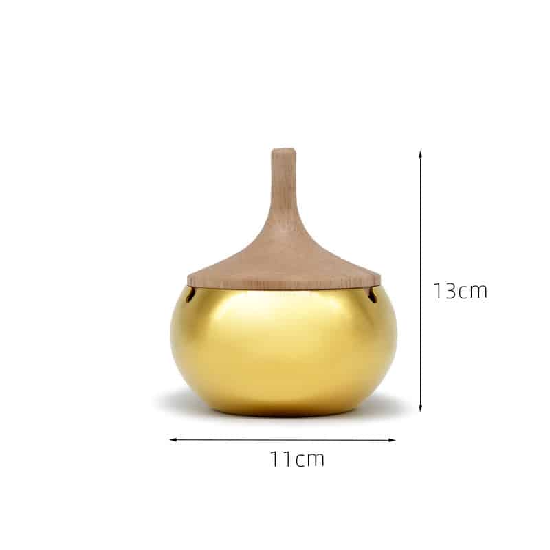 Covered Outdoor Ashtray Gold With Wood Lid