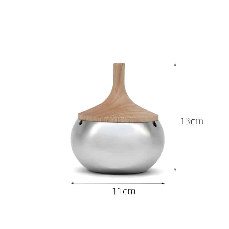 Covered Outdoor Ashtray Silver With Wood Lid