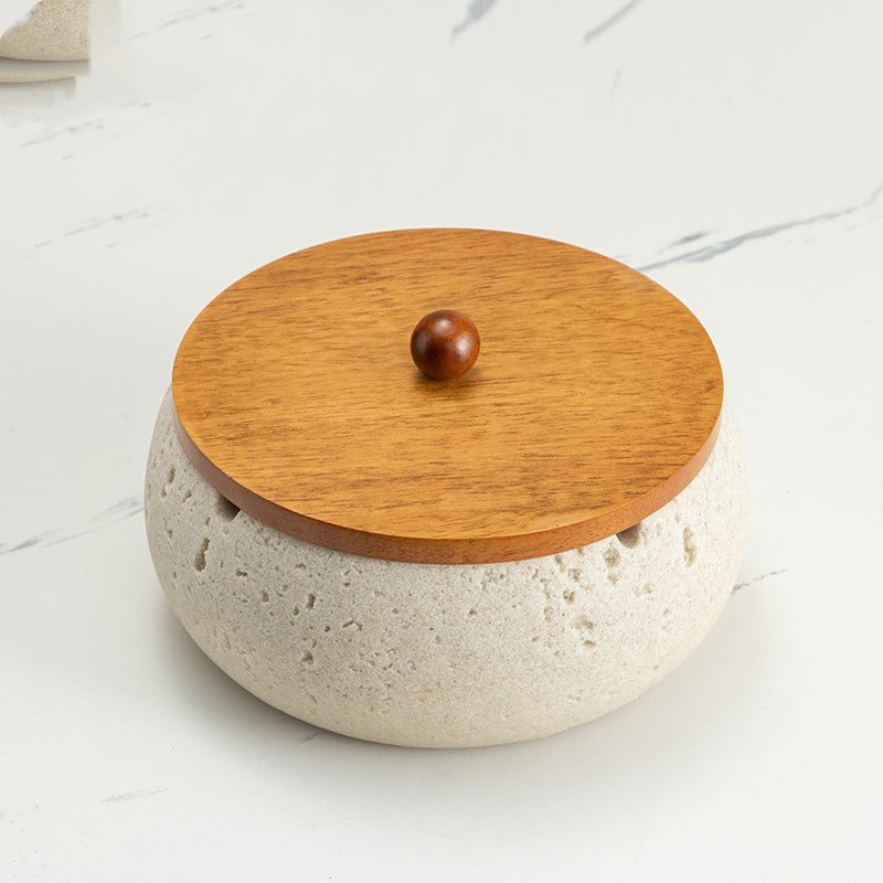 Covered Outdoor Ashtray With Wooden Lid For Garden
