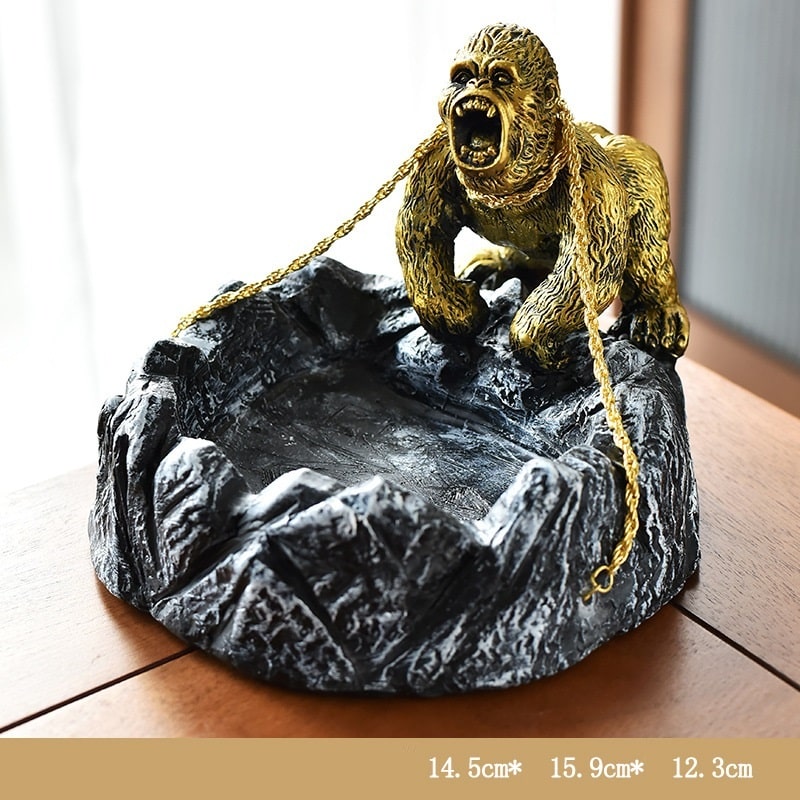 Crouching Gorilla Resin Ashtray Golden