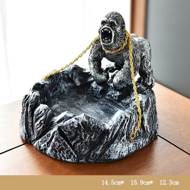 Crouching Gorilla Resin Ashtray Silver
