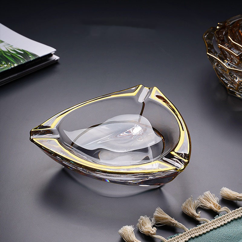 Crystal Glass Ashtray Classy With Golden Edges