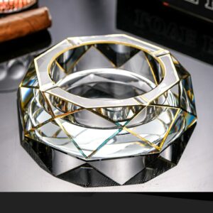 Crystal Glass Ashtray - Diamond Shape - Golden Edges