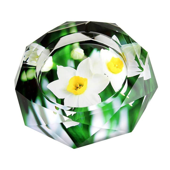 Crystal Glass Ashtray With Flowers Hexagonal Style