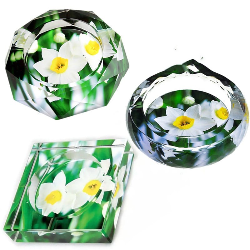 Crystal Glass Ashtrays With Flowers