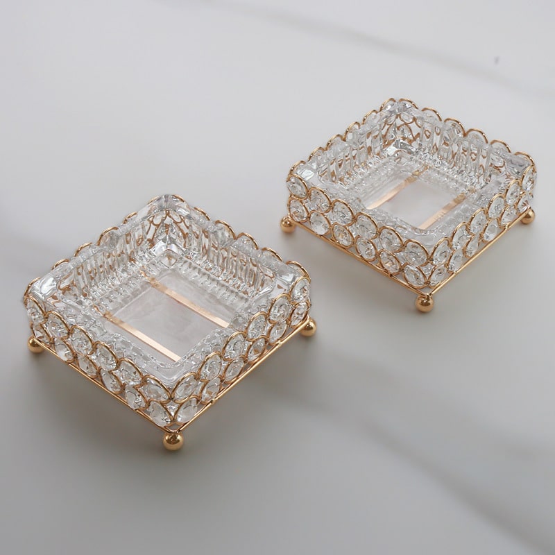 Crystal Glass Ashtrays With Metal Stand