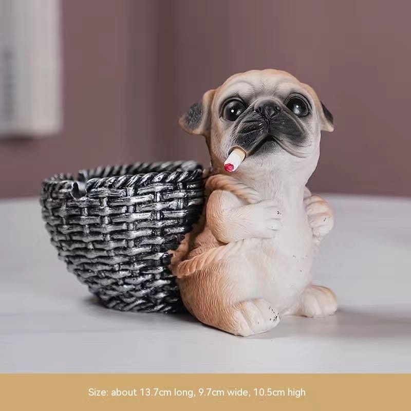 Cute Ashtray Resin Dog Brown With Basket On Back