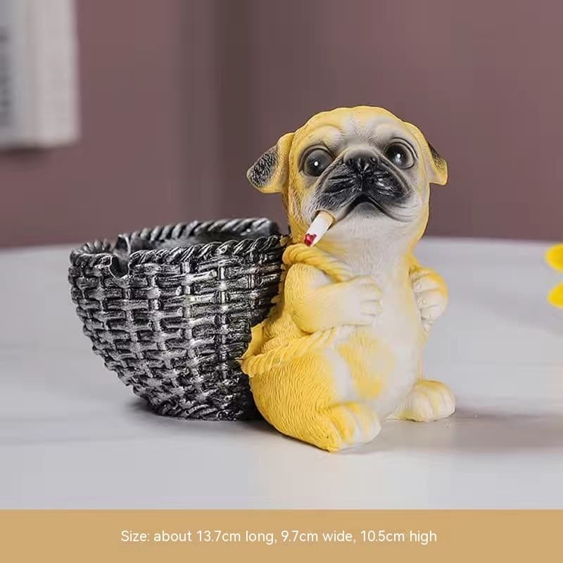 Cute Ashtray Resin Dog Yellow With Basket On Back