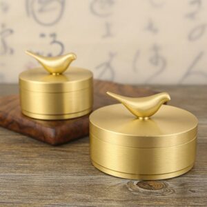 Pure Brass Ashtray - With Cute Bird On Lid