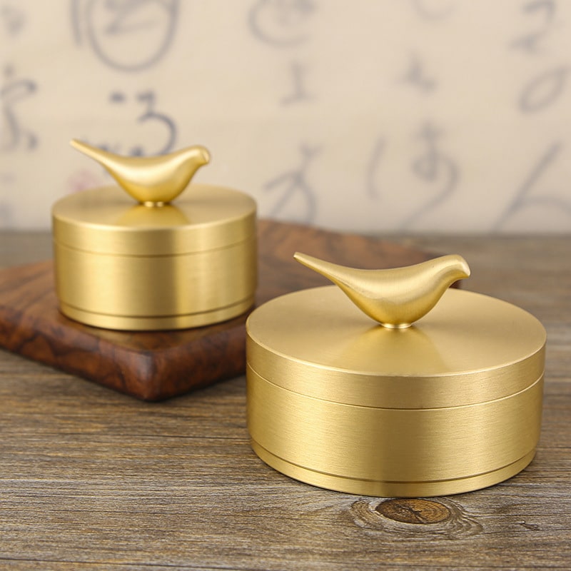Cute Bird Pure Brass Ashtray With Lid
