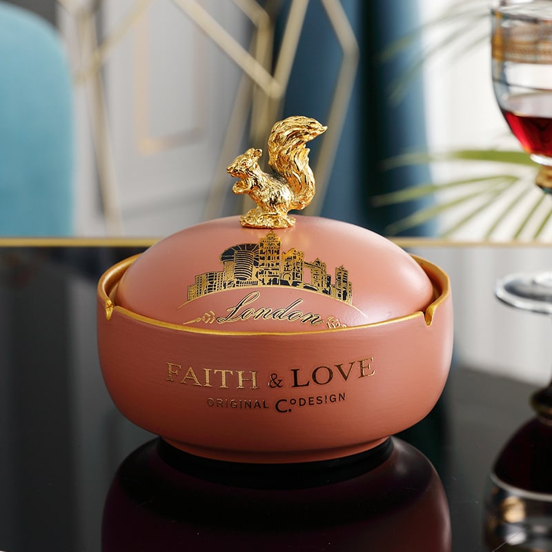 Cute Ceramic Ashtray With Lid Windproof Red